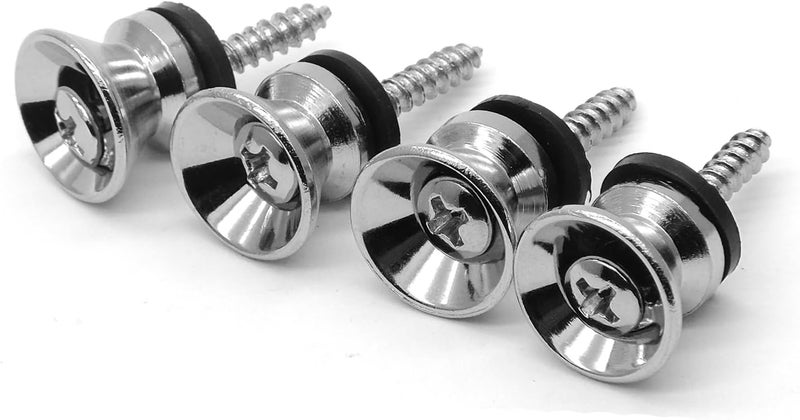 harpfeas 4PCS Metal Strap Buttons End Pins with Mounting Screws for Electric Acoustic Guitar, Bass, Ukulele (Chrome) - Image 1